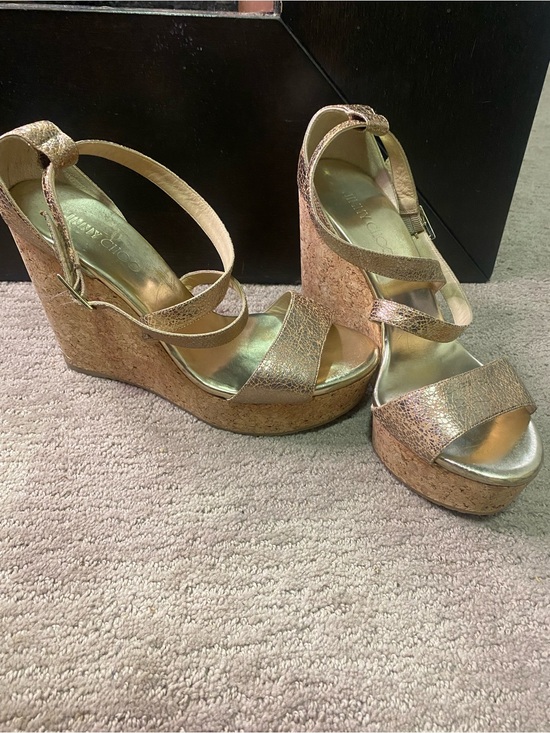 Jimmy Choo Shoes - Jimmy Choo Metallic Gold Cork Wedge Sandals